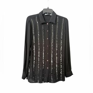 Notations Black Sequin Embellished Button Down Blouse
